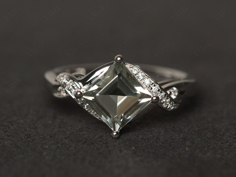 Green Amethyst Kite Set Square Cut Ring - LUO Jewelry 