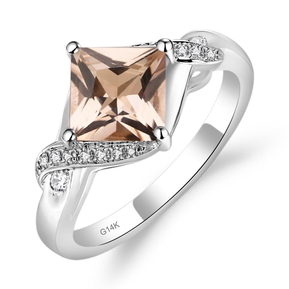 Morganite Kite Set Princess Cut Ring - LUO Jewelry #metal_14k white gold