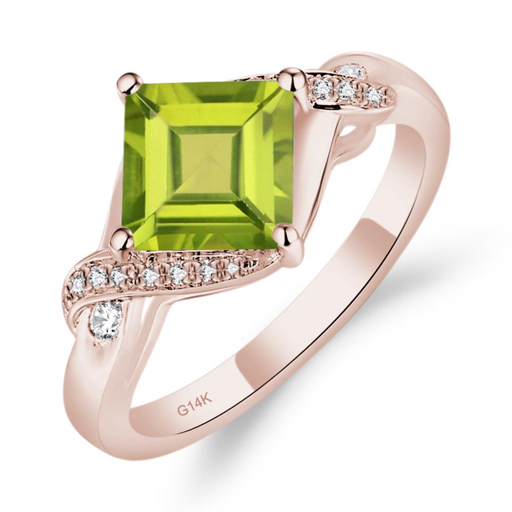 Peridot Kite Set Square Cut Ring - LUO Jewelry #metal_14k rose gold