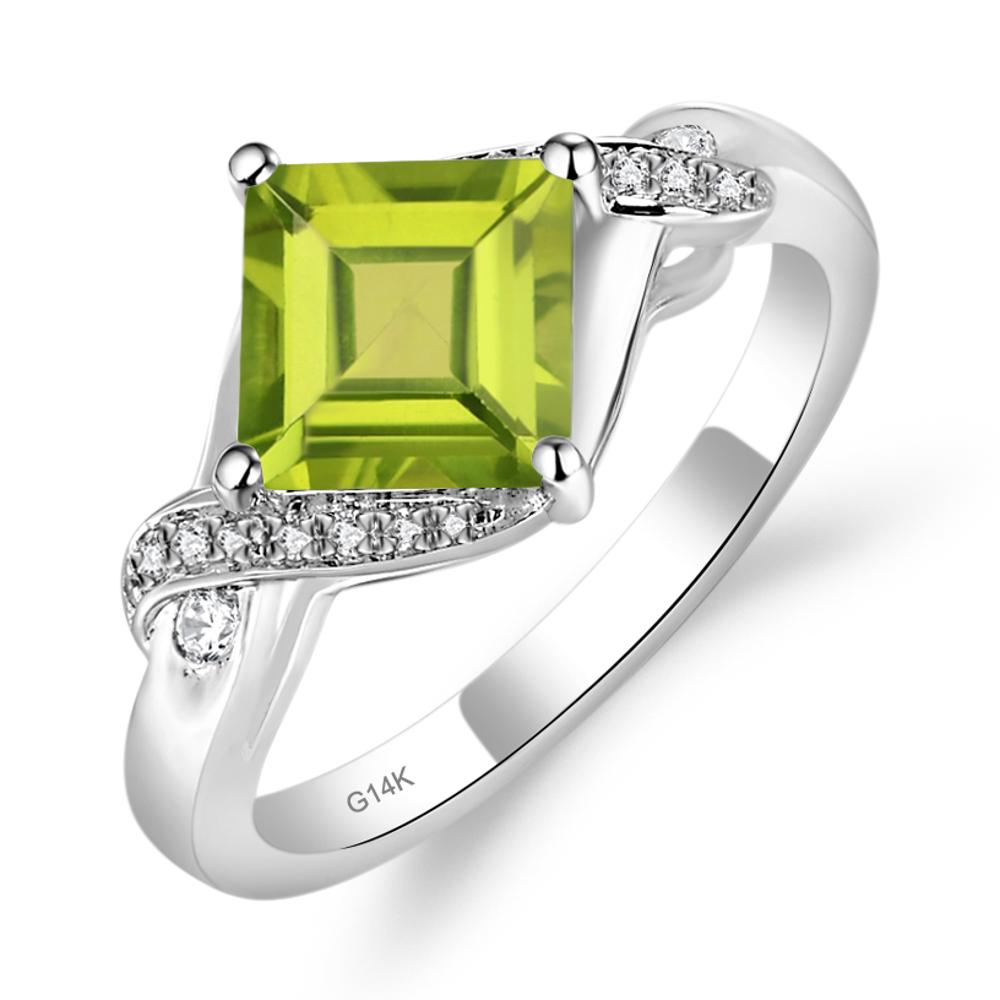 Peridot Kite Set Square Cut Ring - LUO Jewelry #metal_14k white gold