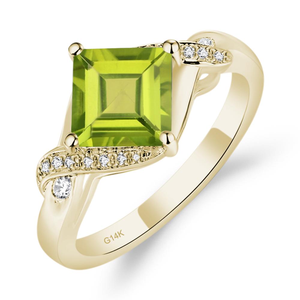 Peridot Kite Set Square Cut Ring - LUO Jewelry #metal_14k yellow gold