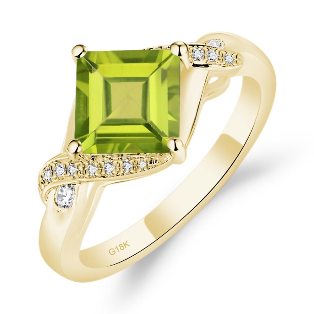 Peridot Kite Set Square Cut Ring - LUO Jewelry #metal_18k yellow gold