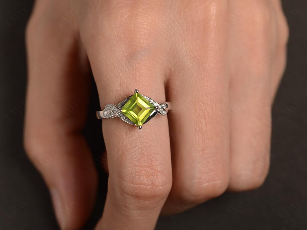 Peridot Kite Set Square Cut Ring - LUO Jewelry 