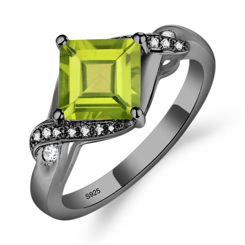 Peridot Kite Set Square Cut Ring - LUO Jewelry #metal_black finish sterling silver