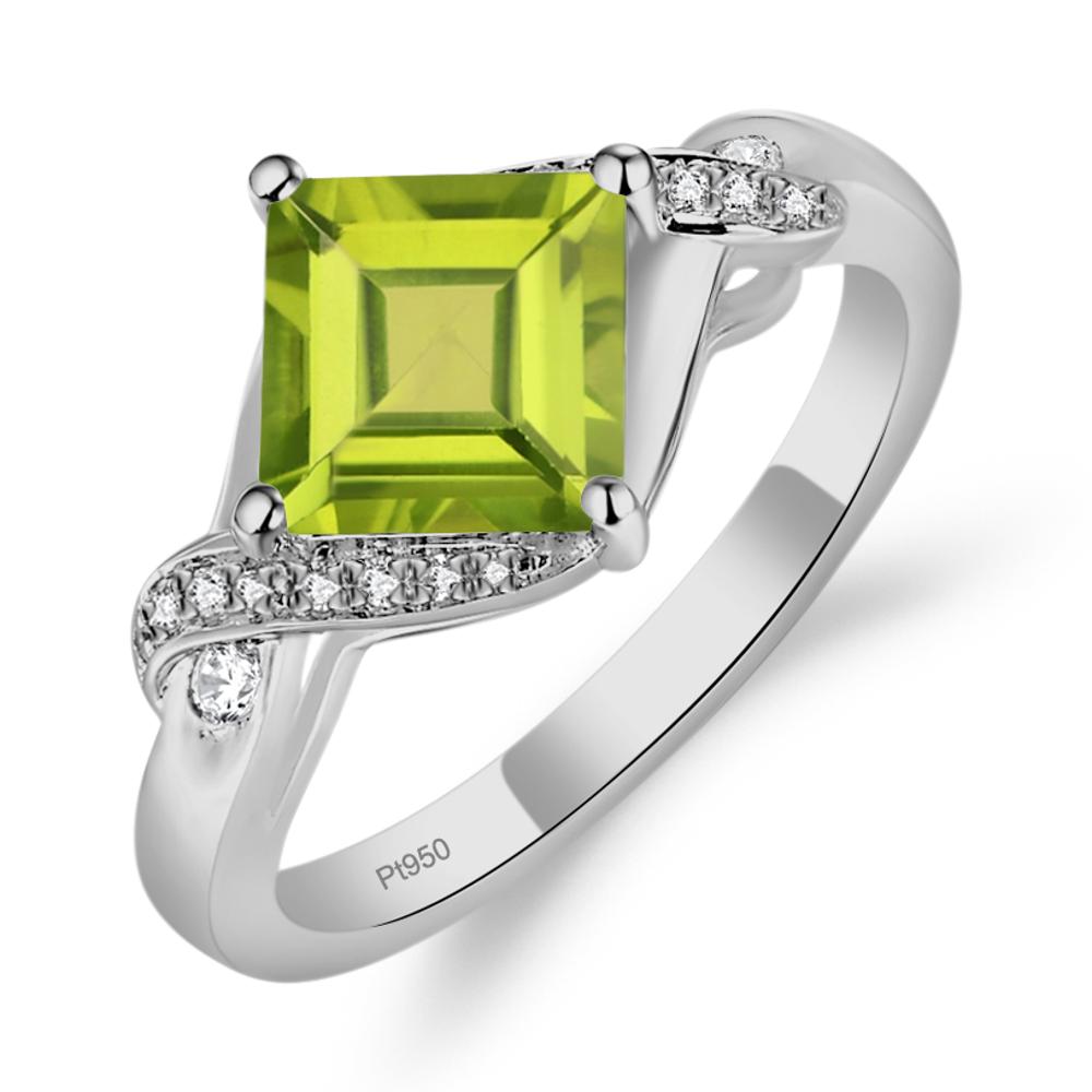 Peridot Kite Set Square Cut Ring - LUO Jewelry #metal_platinum