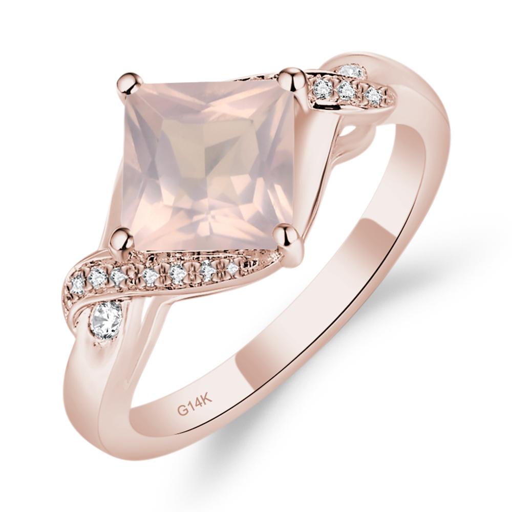 Rose Quartz Twisted Promise Ring - LUO Jewelry #metal_14k rose gold