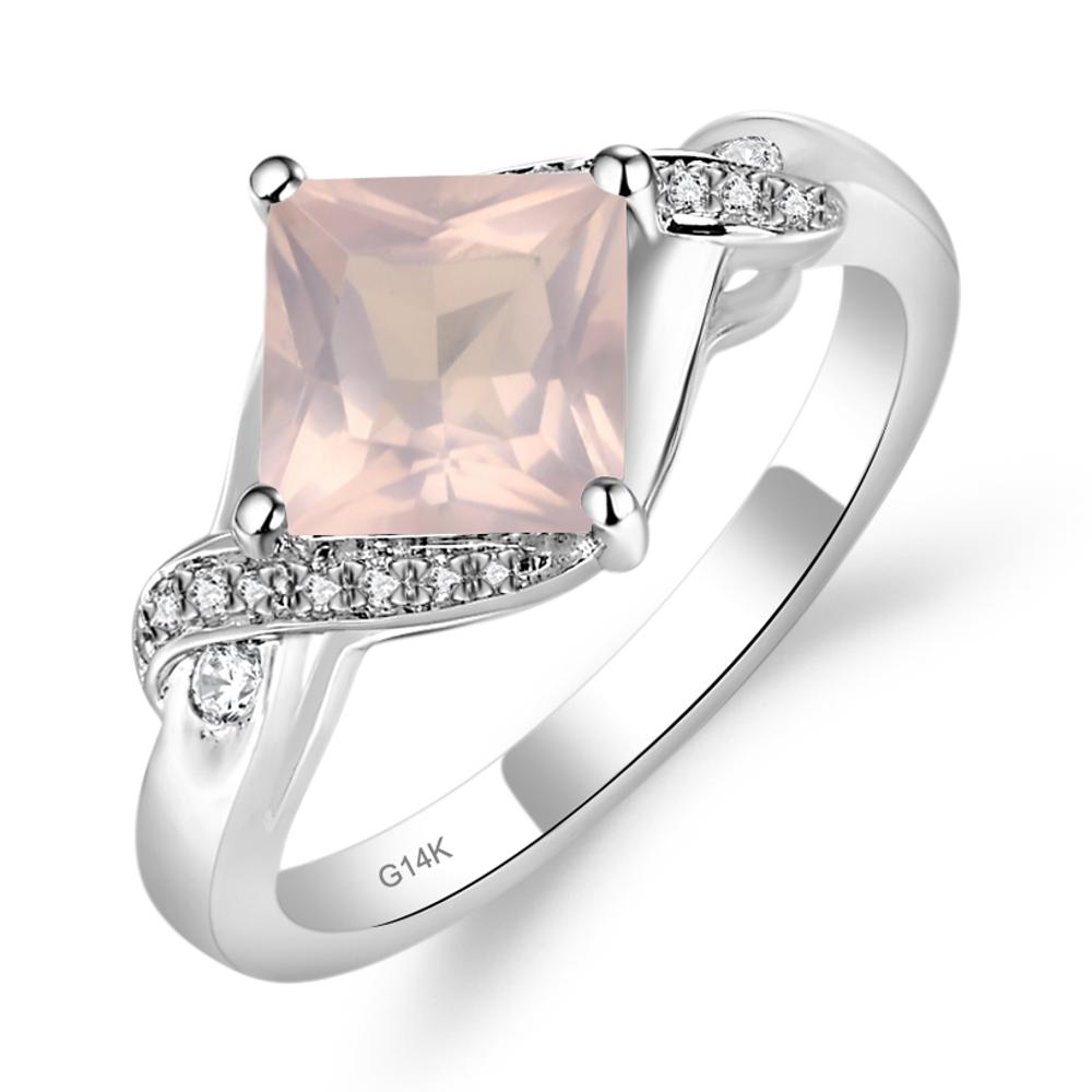 Rose Quartz Twisted Promise Ring - LUO Jewelry #metal_14k white gold