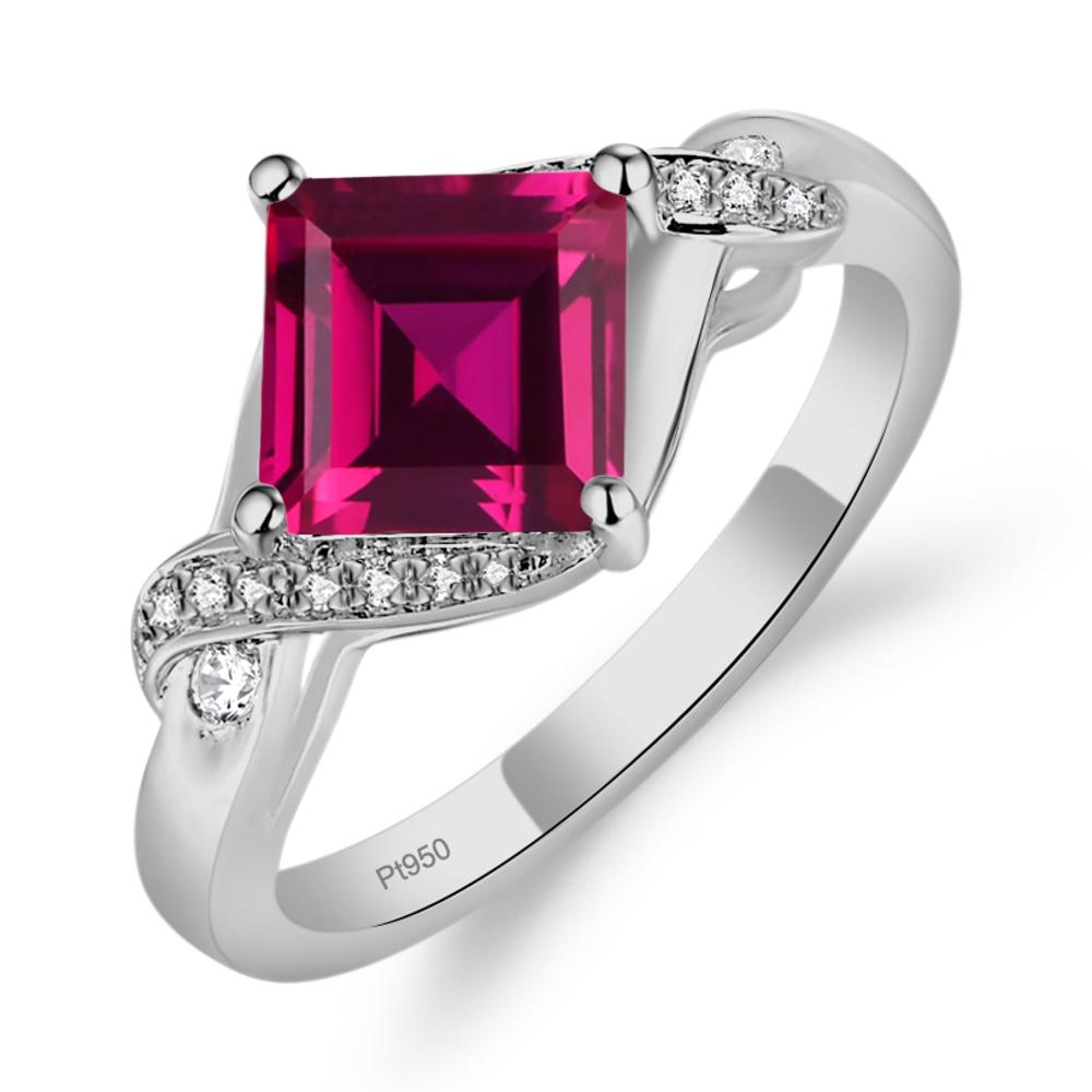 Ruby Kite Set Square Cut Ring - LUO Jewelry #metal_platinum