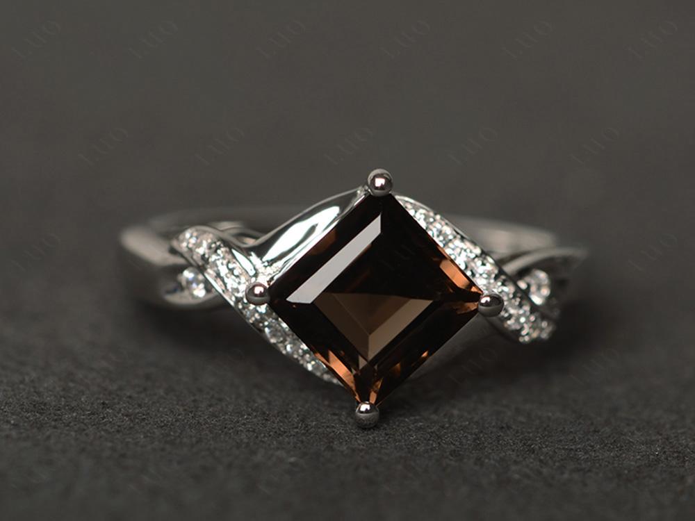 Smoky Quartz Kite Set Square Cut Ring - LUO Jewelry 