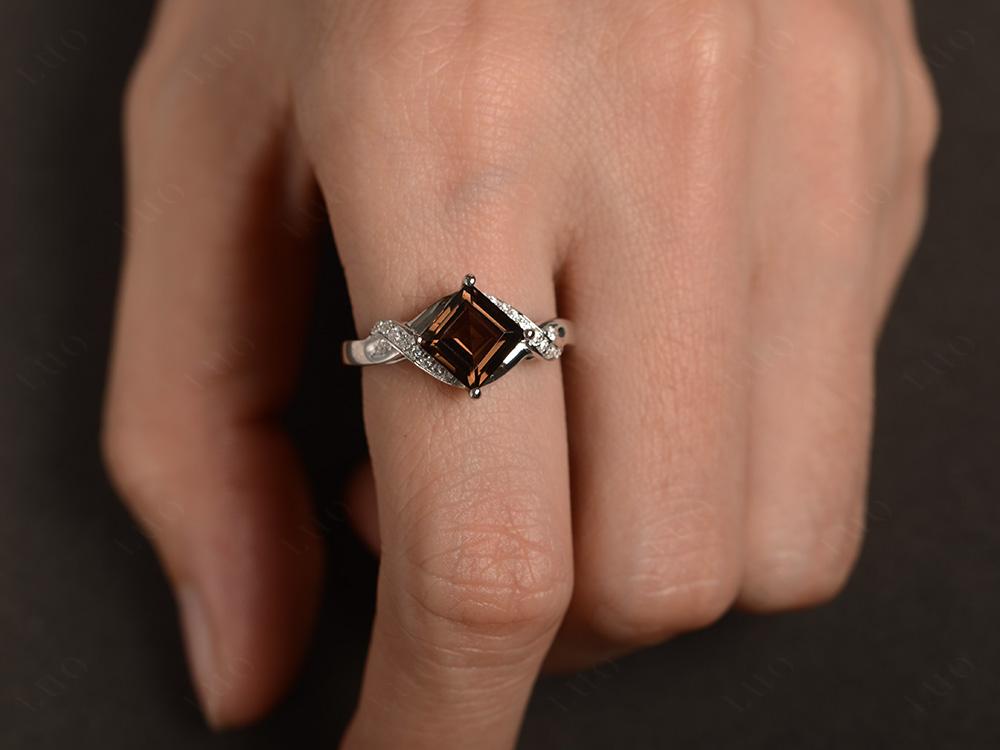 Smoky Quartz Kite Set Square Cut Ring - LUO Jewelry 