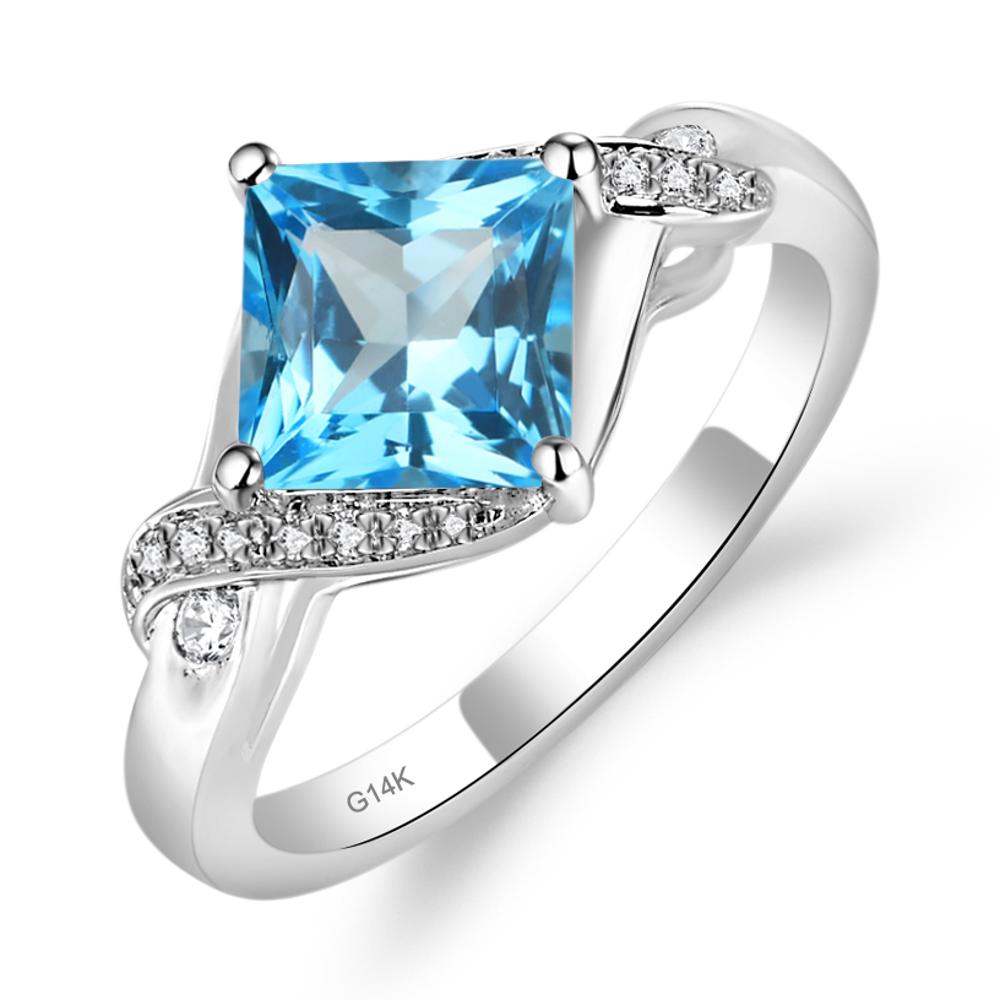 Swiss Blue Topaz Twisted Promise Ring - LUO Jewelry #metal_14k white gold