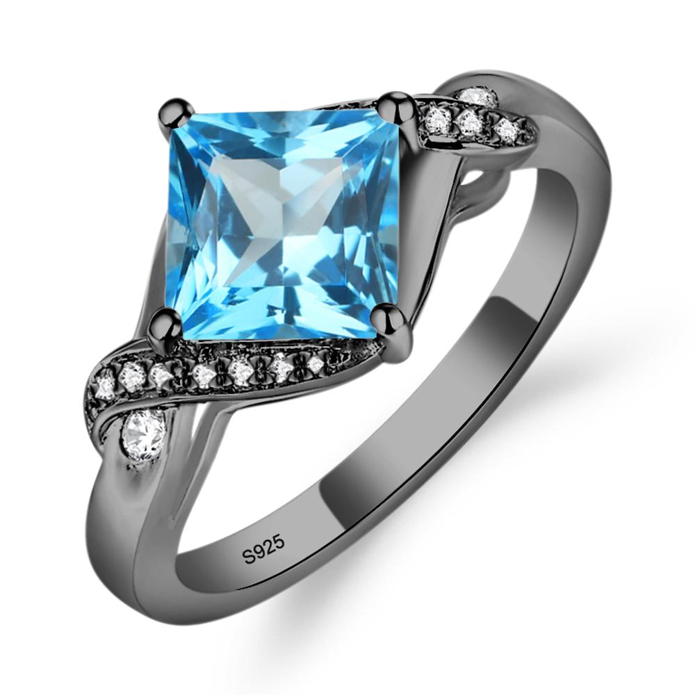 Swiss Blue Topaz Twisted Promise Ring - LUO Jewelry #metal_black finish sterling silver