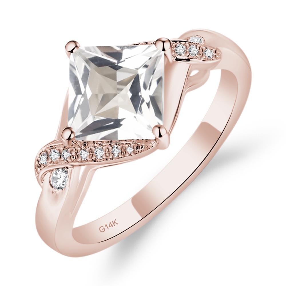 White Topaz Kite Set Princess Cut Ring - LUO Jewelry #metal_14k rose gold