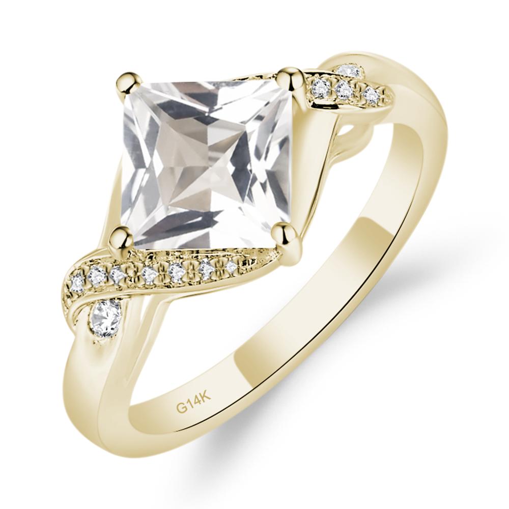 White Topaz Kite Set Princess Cut Ring - LUO Jewelry #metal_14k yellow gold