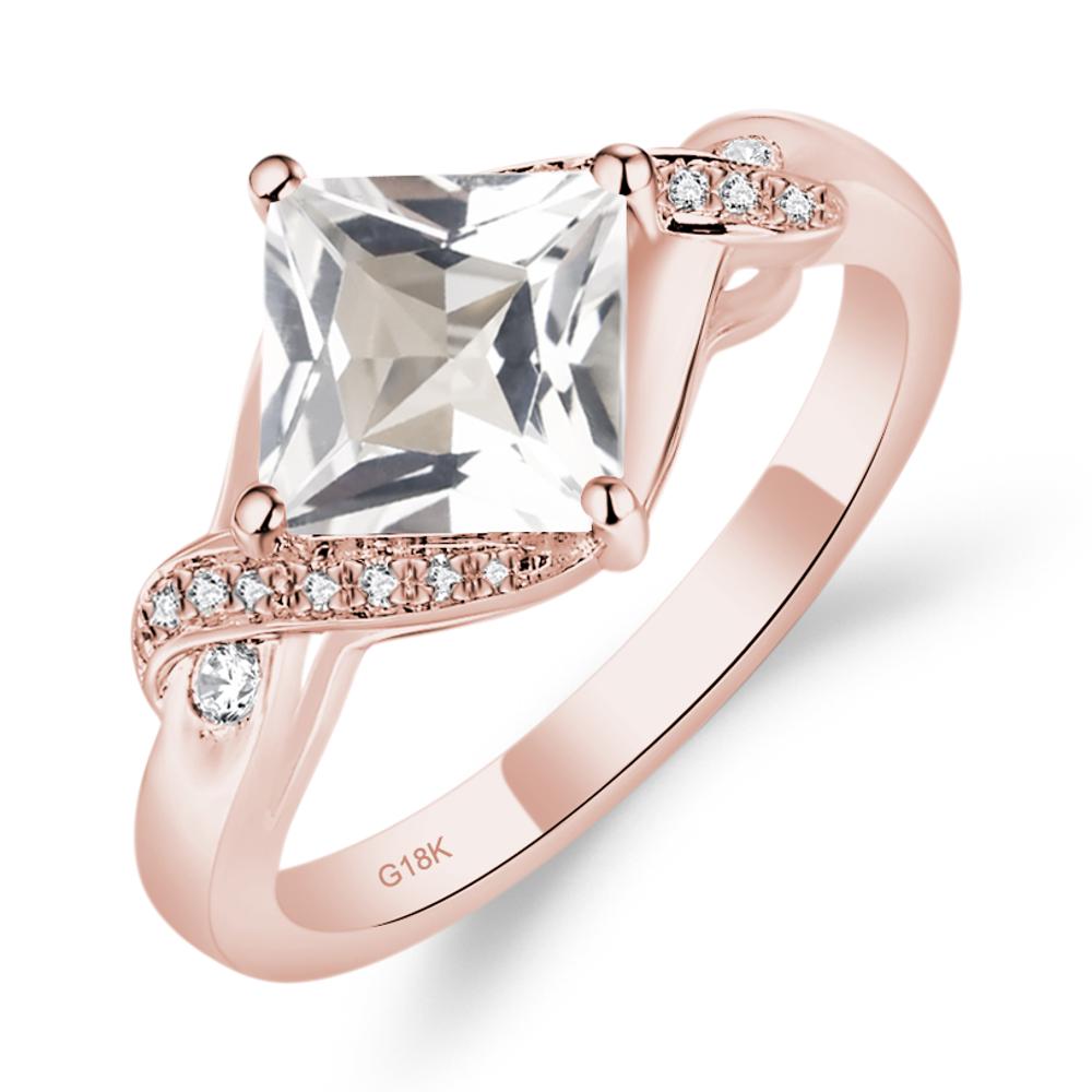 White Topaz Kite Set Princess Cut Ring - LUO Jewelry #metal_18k rose gold