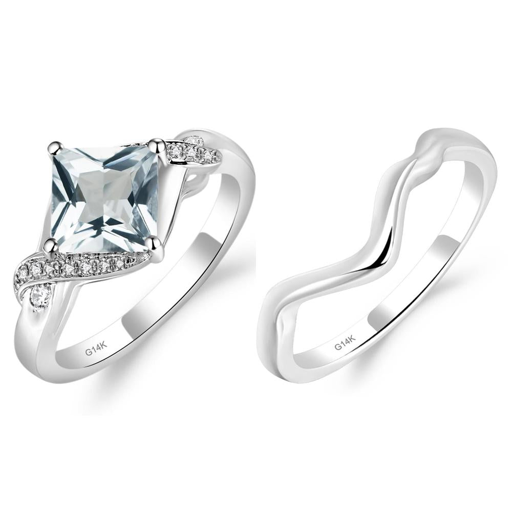 Aquamarine Kite Set Princess Cut Ring - LUO Jewelry #metal_xxxxx