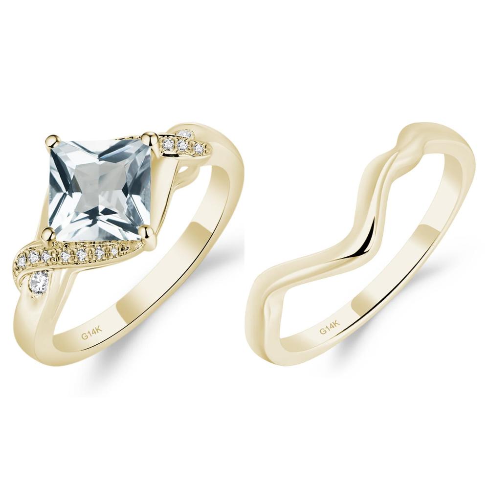 Aquamarine Kite Set Princess Cut Ring - LUO Jewelry #metal_xxxxx