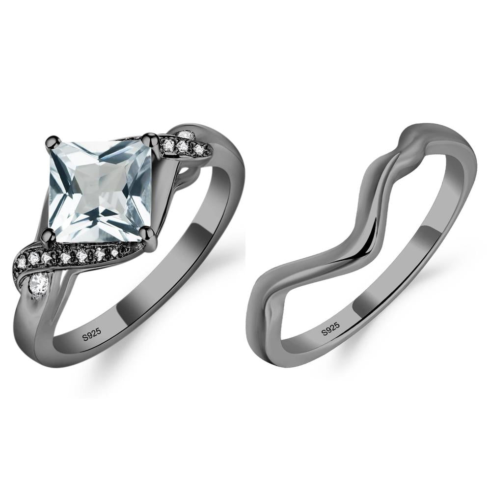 Aquamarine Kite Set Princess Cut Ring - LUO Jewelry #metal_xxxxx