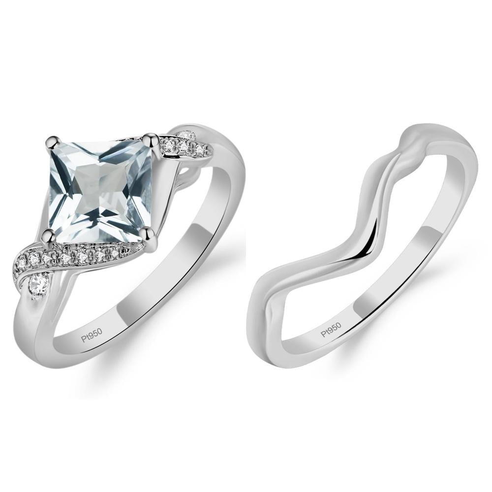 Aquamarine Kite Set Princess Cut Ring - LUO Jewelry #metal_xxxxx