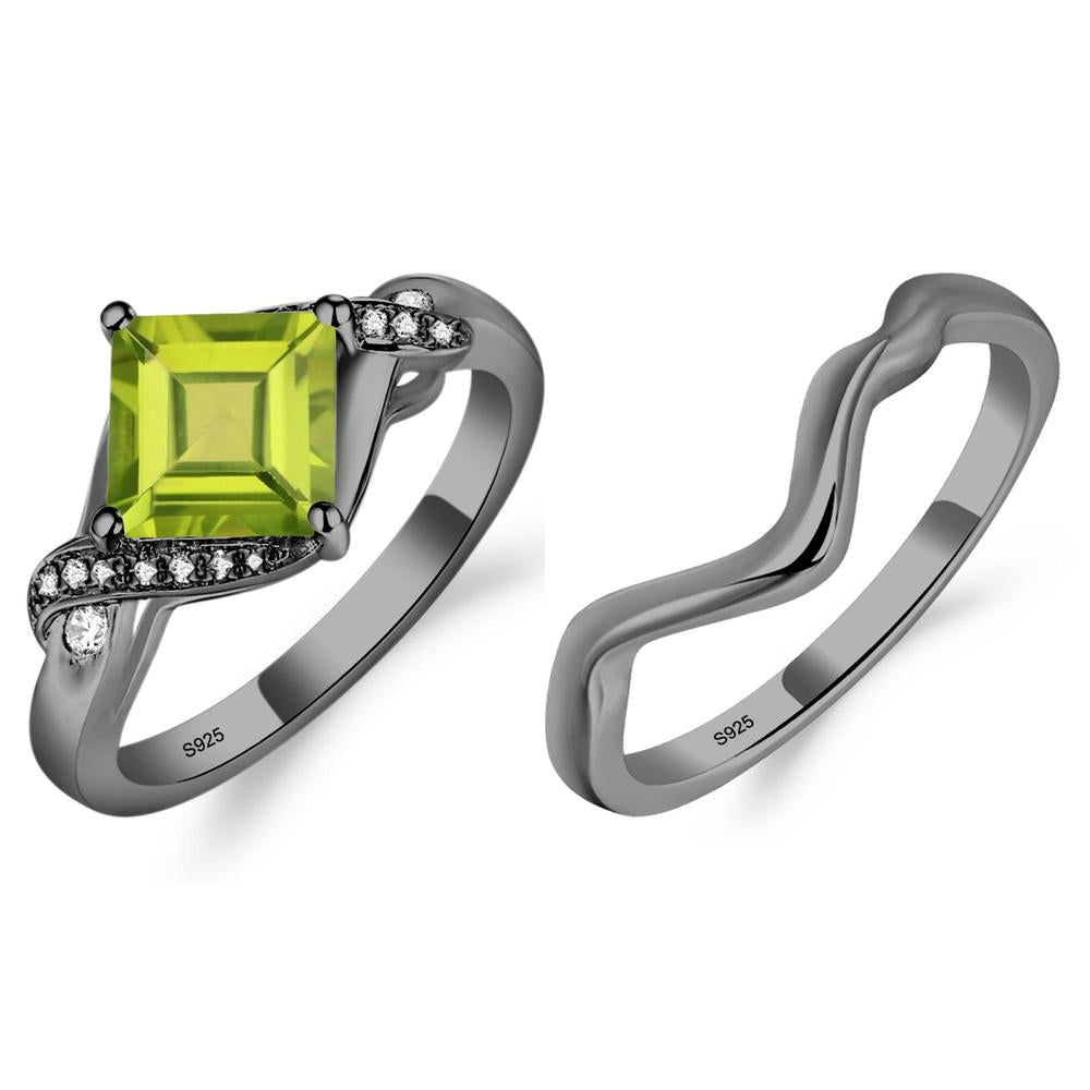 Peridot Kite Set Square Cut Ring - LUO Jewelry #metal_xxxxx