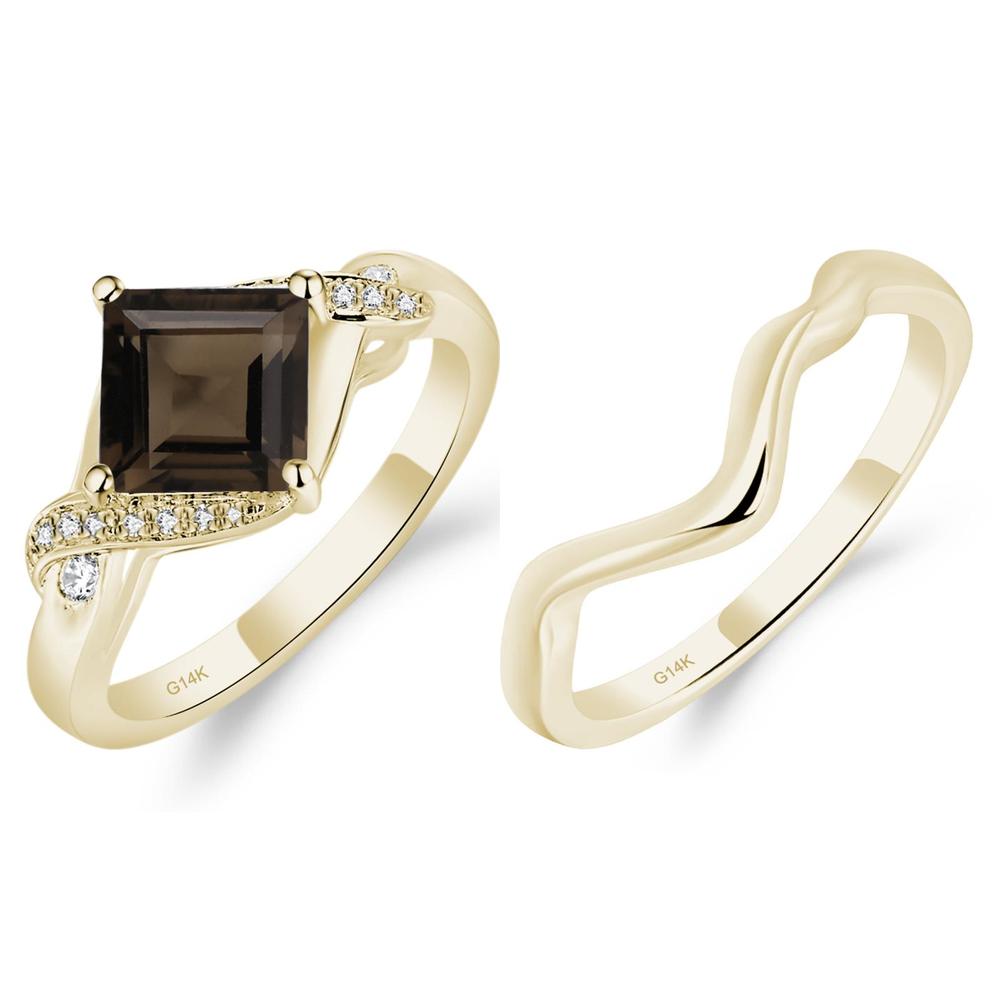 Smoky Quartz Kite Set Square Cut Ring - LUO Jewelry #metal_xxxxx