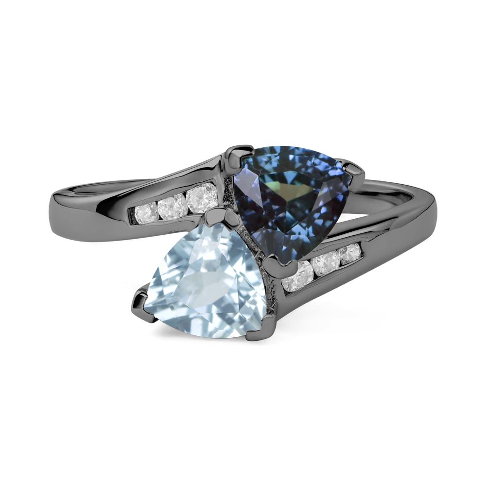 Alexandrite and Aquamarine Bypass Ring - LUO Jewelry #metal_black finish sterling silver