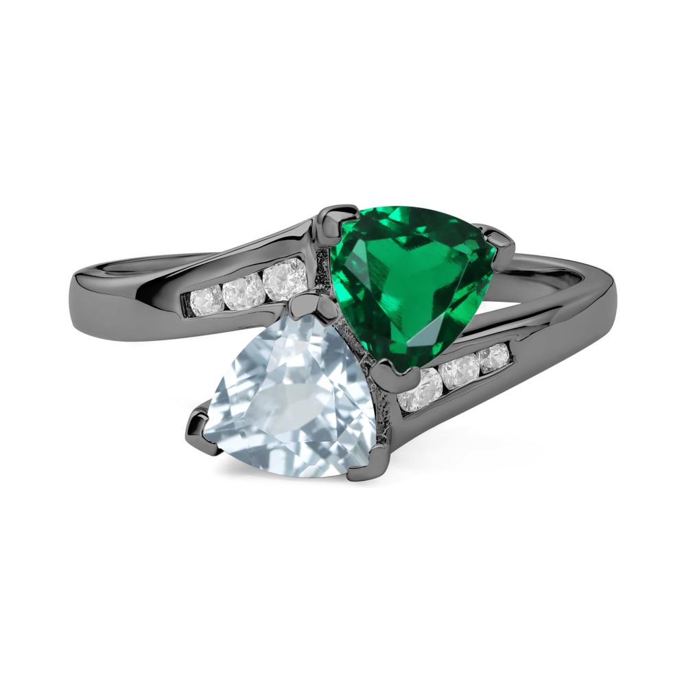 Aquamarine and Emerald Ring - LUO Jewelry #metal_black finish sterling silver