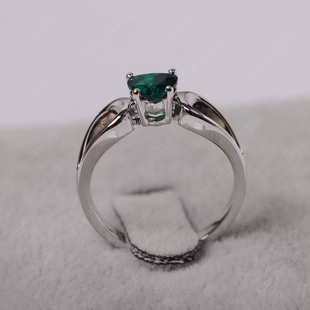 Heart Lab Emerald Ring Split Shank Silver - LUO Jewelry