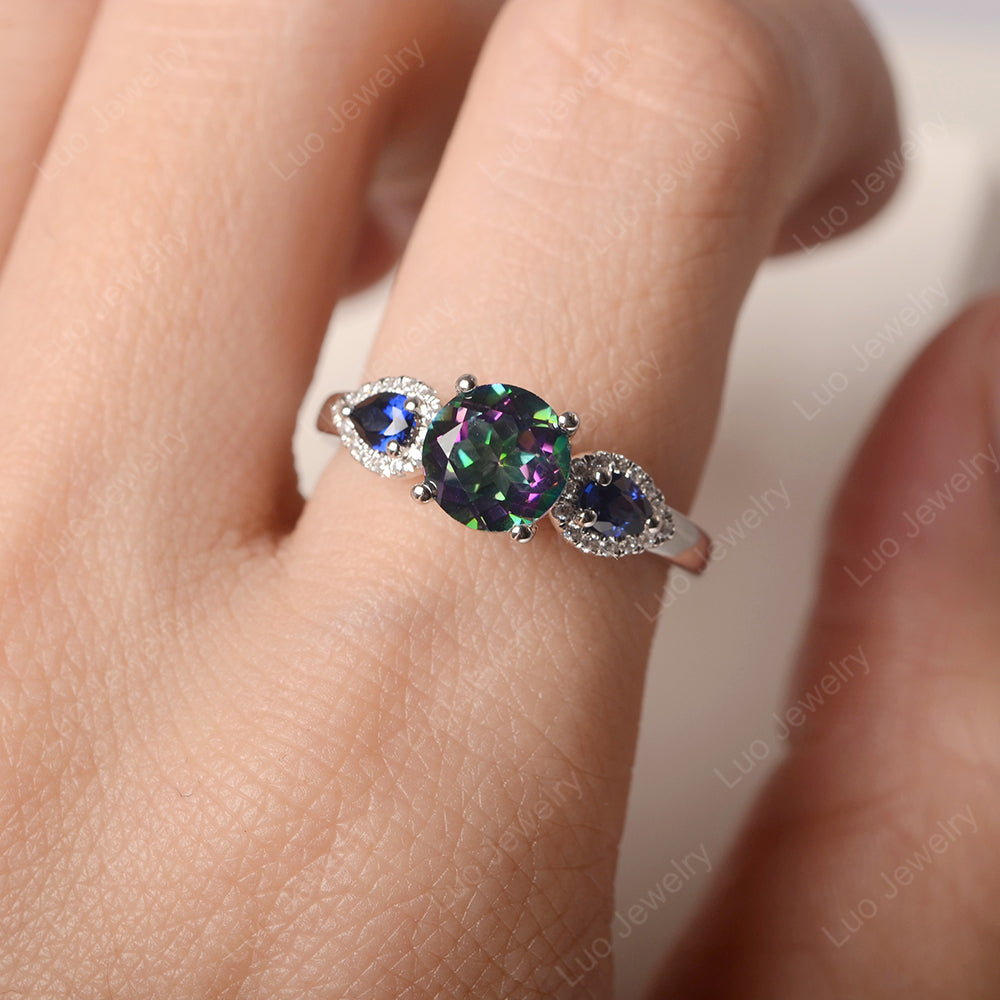 Mystic Topaz Euro Shank Ring With Pear Side Stones - LUO Jewelry