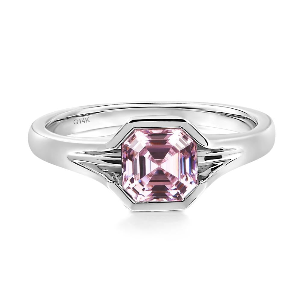 Asscher Cut Pink Cubic Zirconia Solitaire Promise Ring - LUO Jewelry #metal_14k white gold