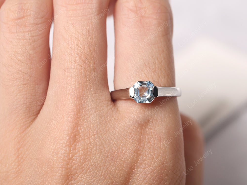 Asscher Cut Aquamarine Solitaire Ring - LUO Jewelry