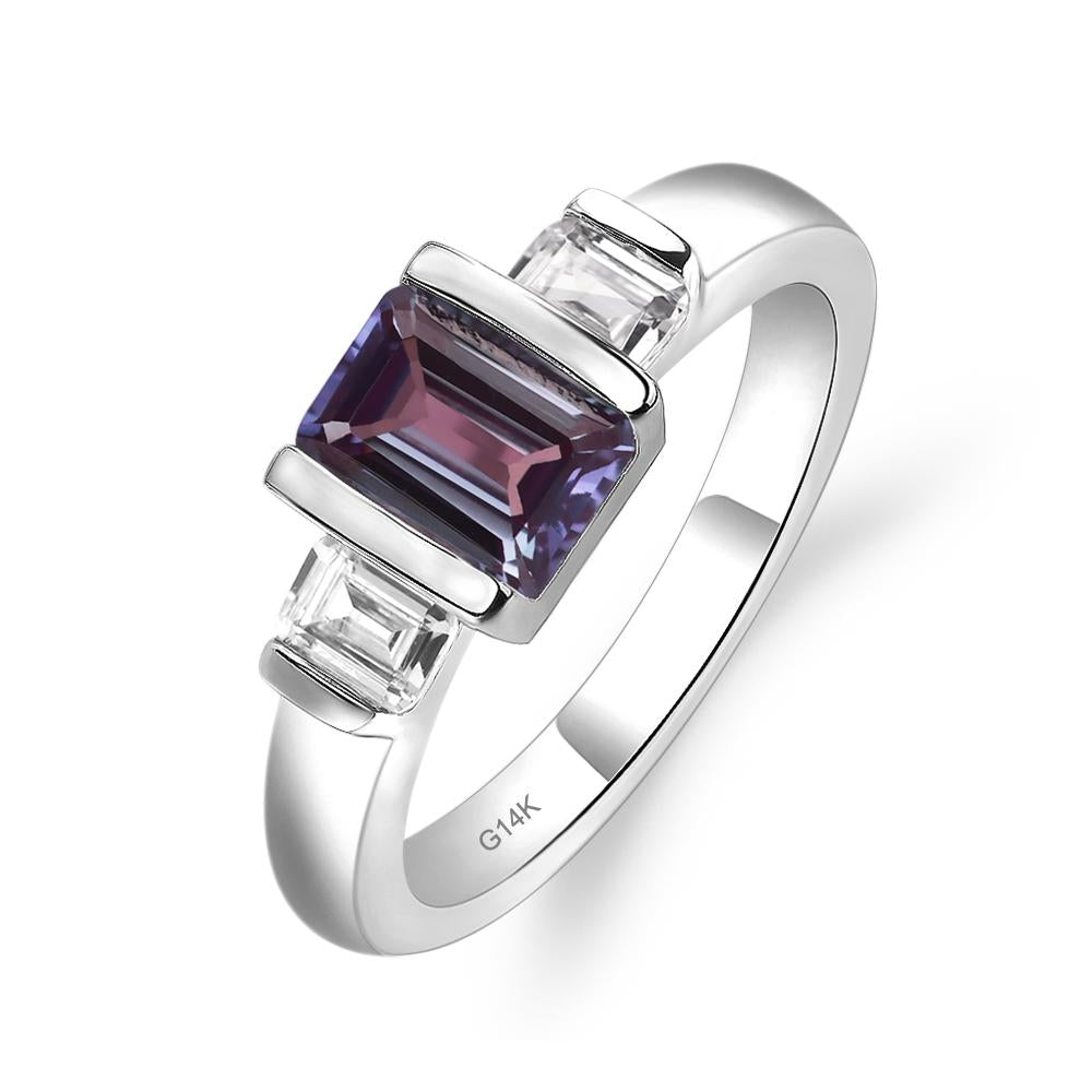 Vintage Alexandrite Ring Bezel Set Emerald Cut Ring - LUO Jewelry #metal_14k white gold