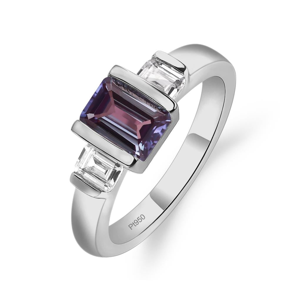 Vintage Alexandrite Ring Bezel Set Emerald Cut Ring - LUO Jewelry #metal_platinum