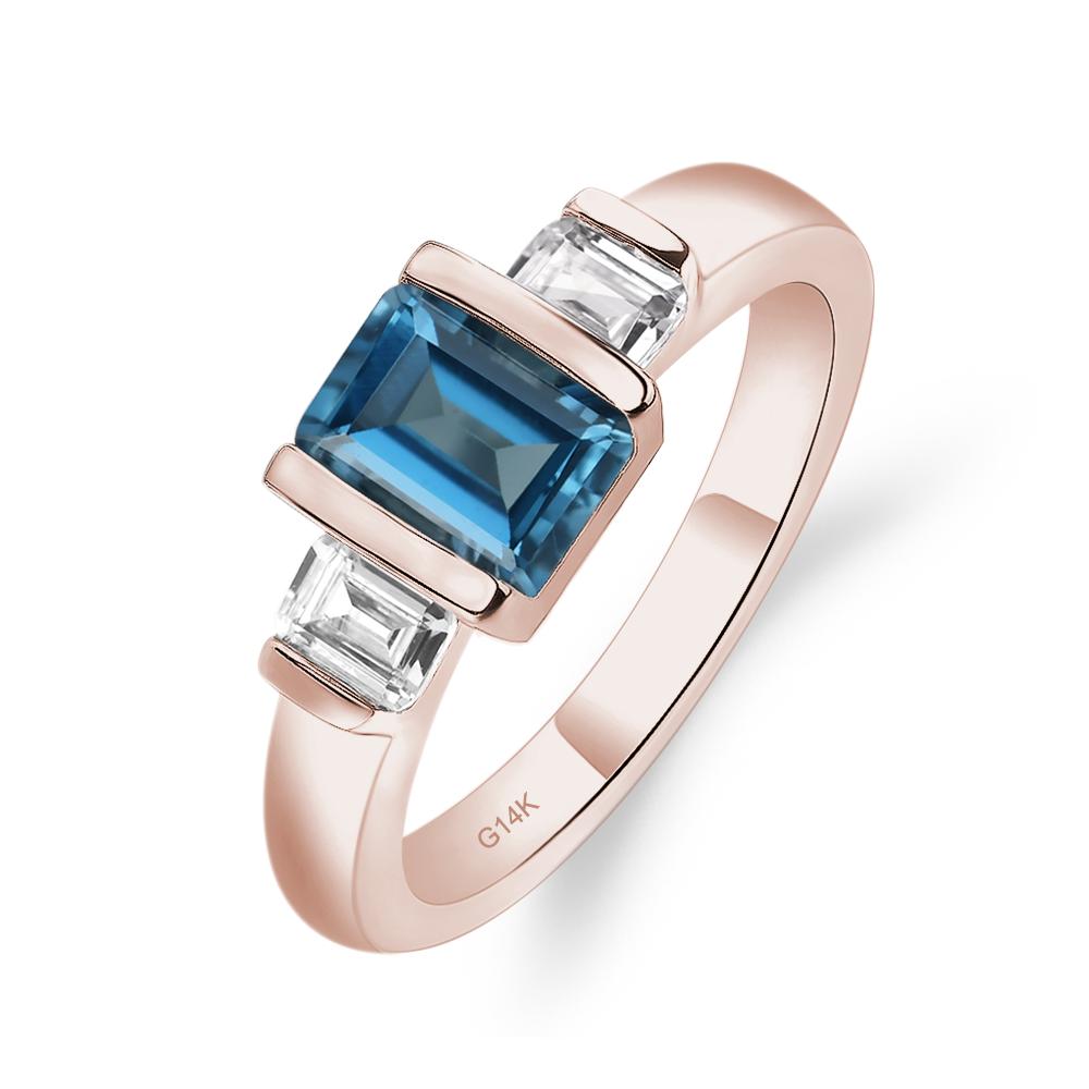 Vintage London Blue Topaz Ring Bezel Set Emerald Cut Ring - LUO Jewelry #metal_14k rose gold