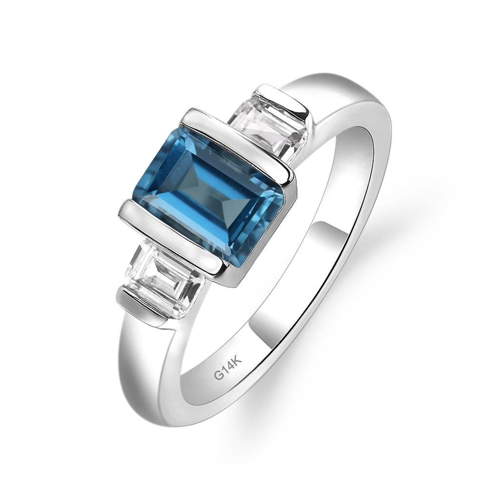 Vintage London Blue Topaz Ring Bezel Set Emerald Cut Ring - LUO Jewelry #metal_14k white gold