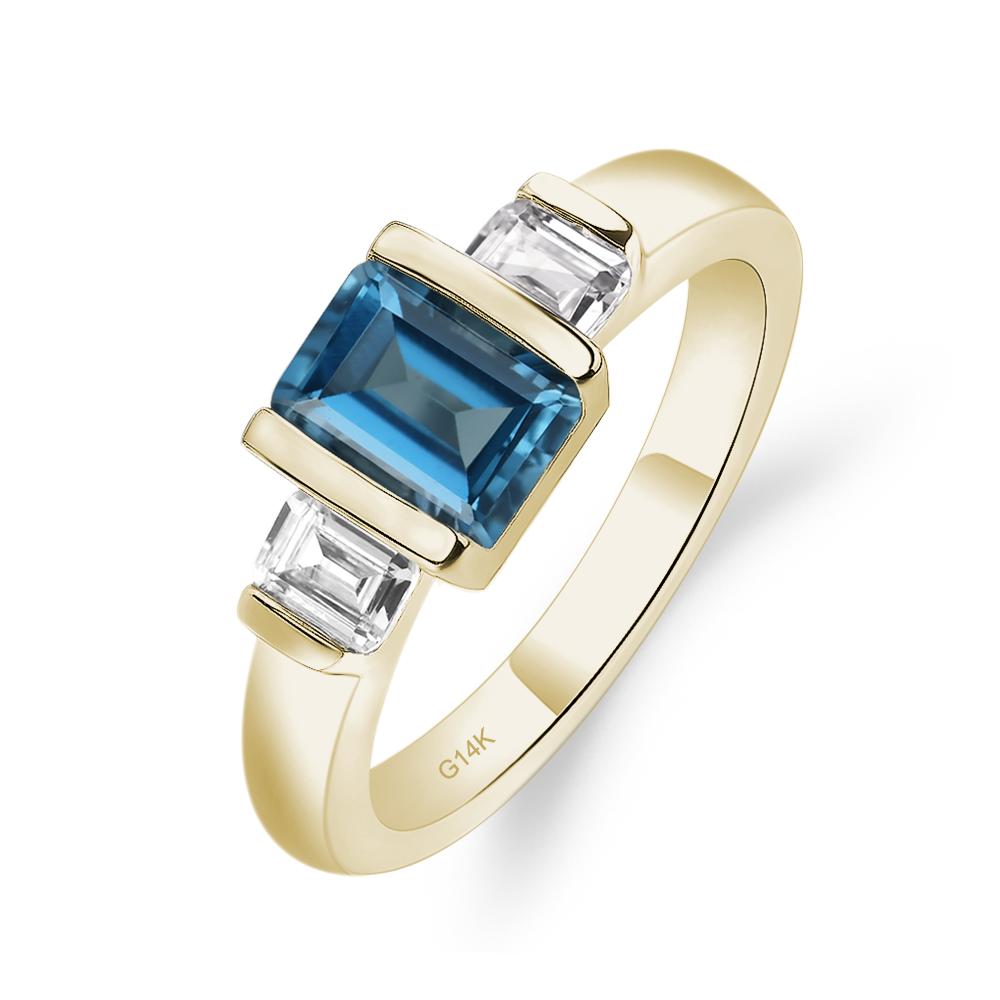 Vintage London Blue Topaz Ring Bezel Set Emerald Cut Ring - LUO Jewelry #metal_14k yellow gold