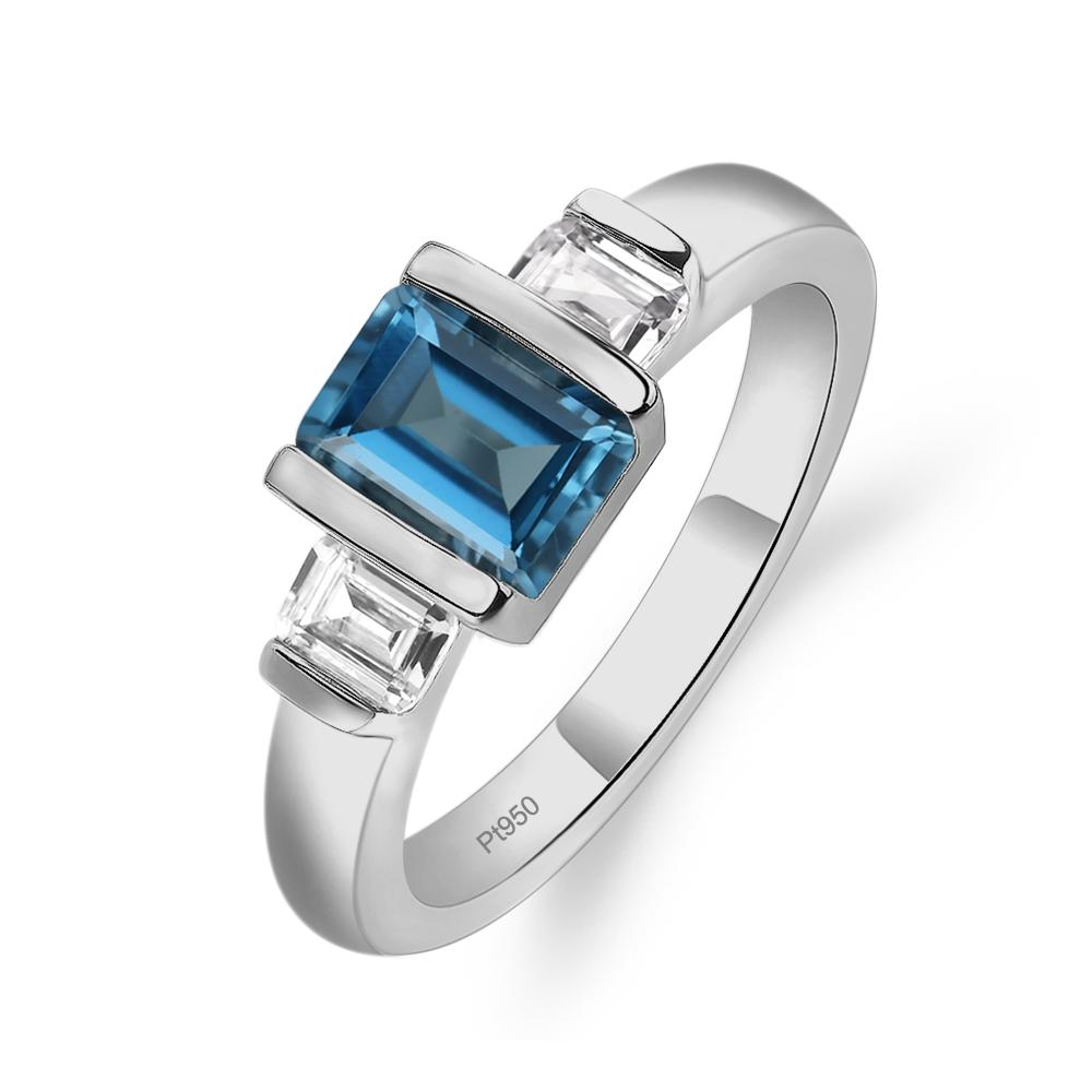 Vintage London Blue Topaz Ring Bezel Set Emerald Cut Ring - LUO Jewelry #metal_platinum