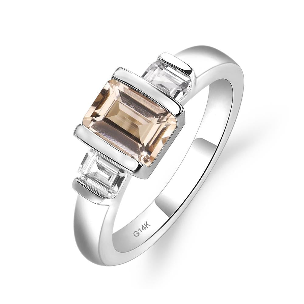 Vintage Morganite Ring Bezel Set Emerald Cut Ring - LUO Jewelry #metal_14k white gold