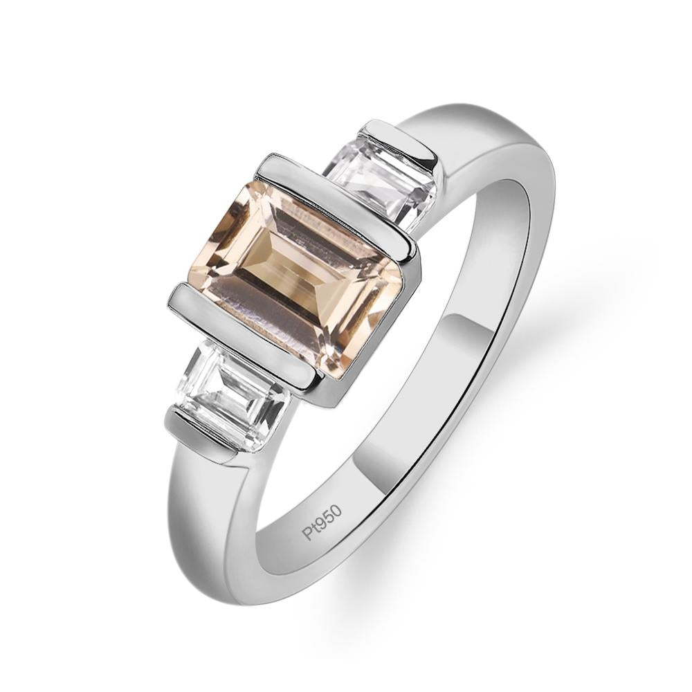 Vintage Morganite Ring Bezel Set Emerald Cut Ring - LUO Jewelry #metal_platinum