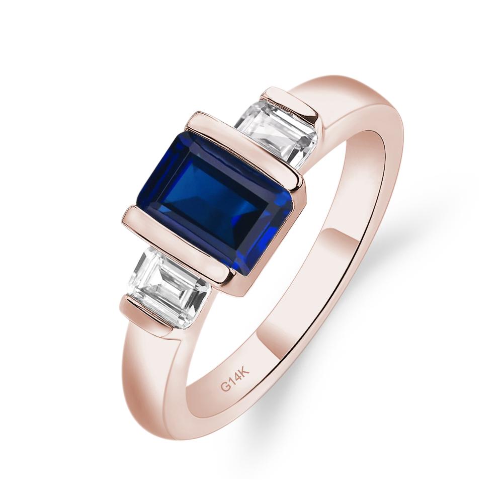 Vintage Lab Grown Sapphire Ring Bezel Set Emerald Cut Ring - LUO Jewelry #metal_14k rose gold