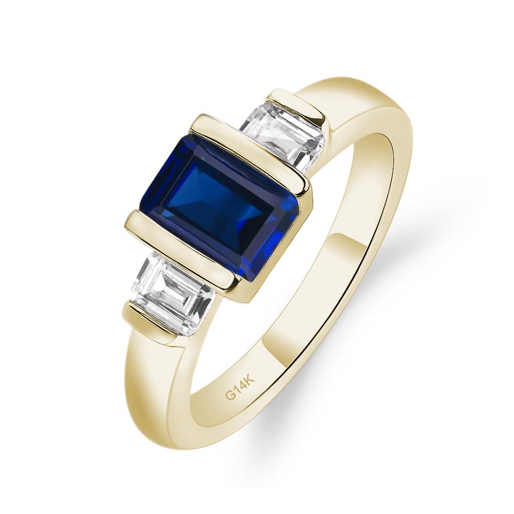 Vintage Lab Grown Sapphire Ring Bezel Set Emerald Cut Ring - LUO Jewelry #metal_14k yellow gold