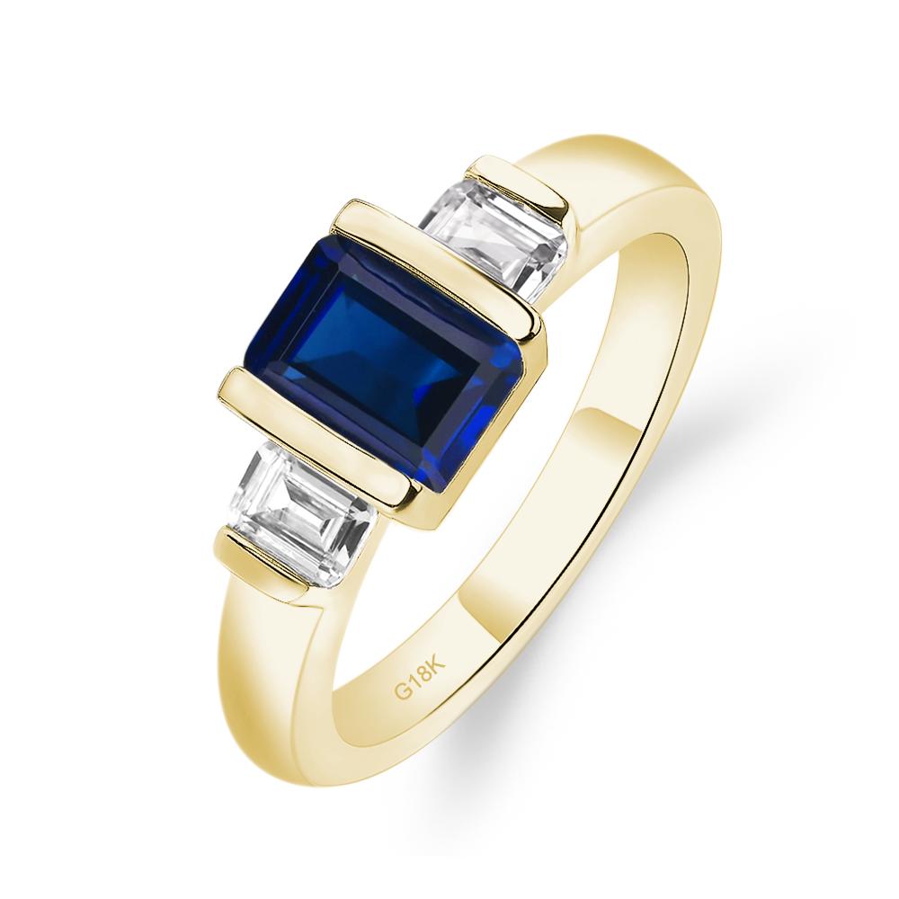 Vintage Lab Grown Sapphire Ring Bezel Set Emerald Cut Ring - LUO Jewelry #metal_18k yellow gold