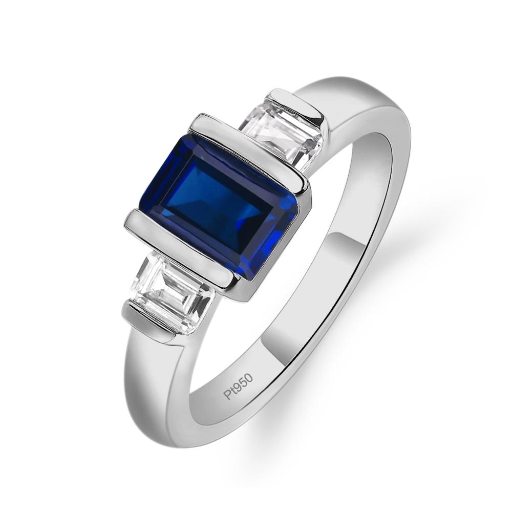 Vintage Lab Grown Sapphire Ring Bezel Set Emerald Cut Ring - LUO Jewelry #metal_platinum