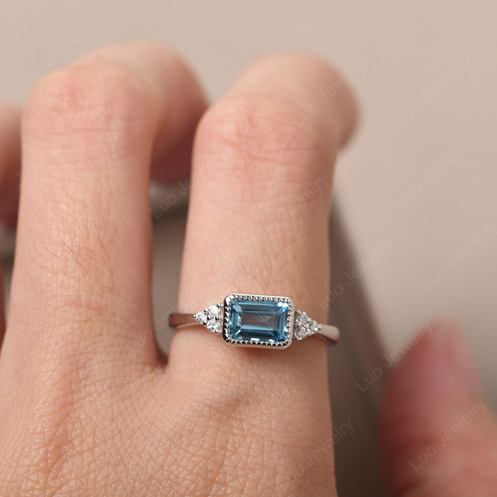 Classic Horizontal Bezel Set Swiss Blue Topaz Ring | LUO