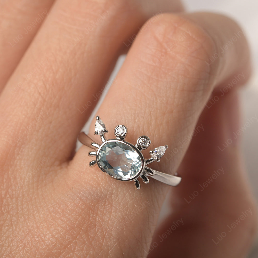Crab Aquamarine Engagement Ring Sterling Silver - LUO Jewelry