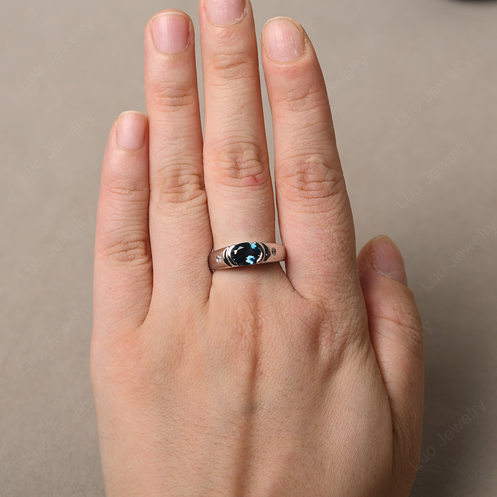 London blue topaz ring, engagement ring for woman, silver 925 ring, east to west ring, oval cut blue topaz 2024 ring