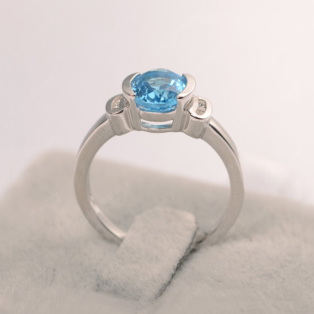 Half bezel set three stone oval blue topaz ring, Swiss blue topaz sterling silver rings, engagement rings, wedding rings, outlet promise ring