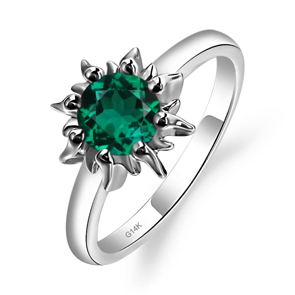 Sunburst Lab Grown Emerald Solitaire Ring - LUO Jewelry #metal_14k white gold