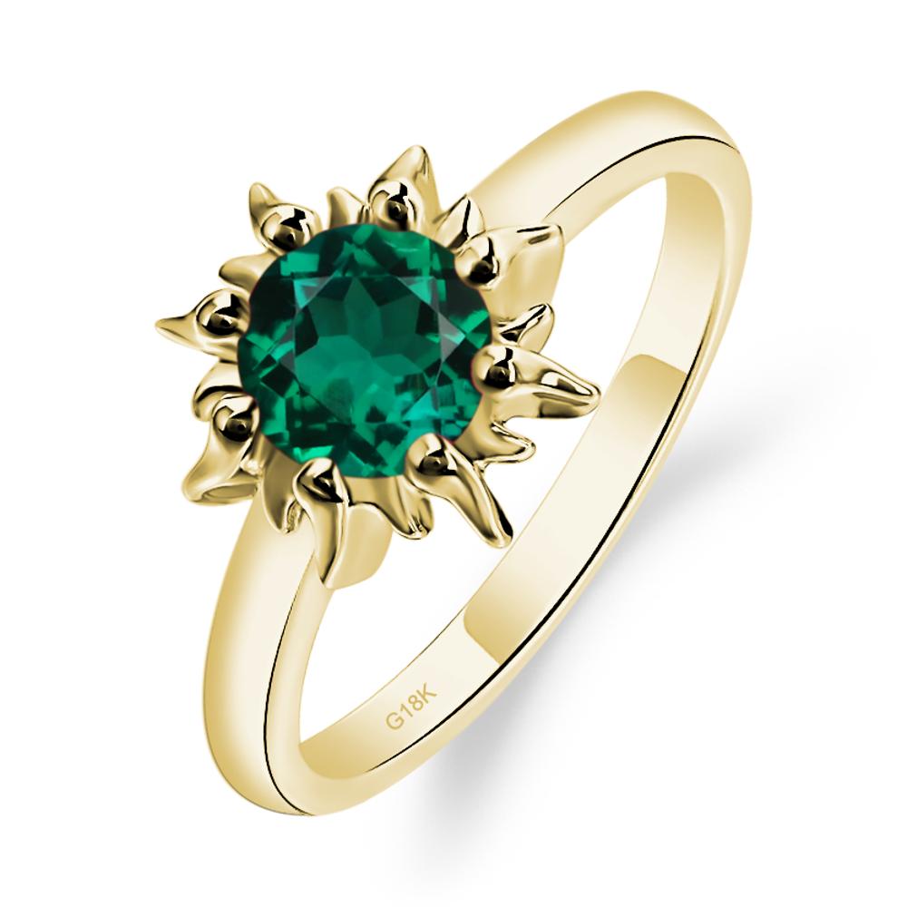 Sunburst Lab Grown Emerald Solitaire Ring - LUO Jewelry #metal_18k yellow gold