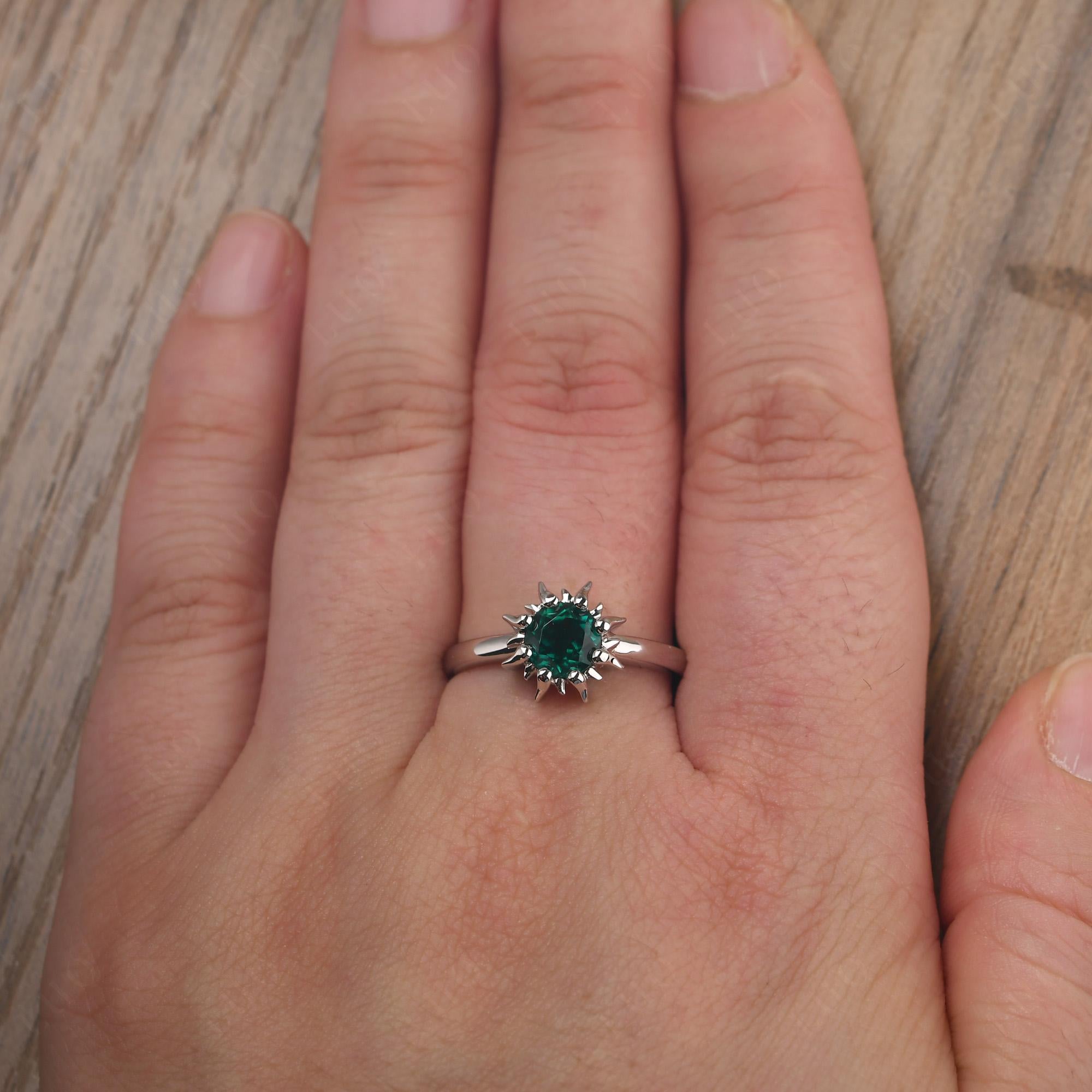 Sunburst Lab Grown Emerald Solitaire Ring - LUO Jewelry